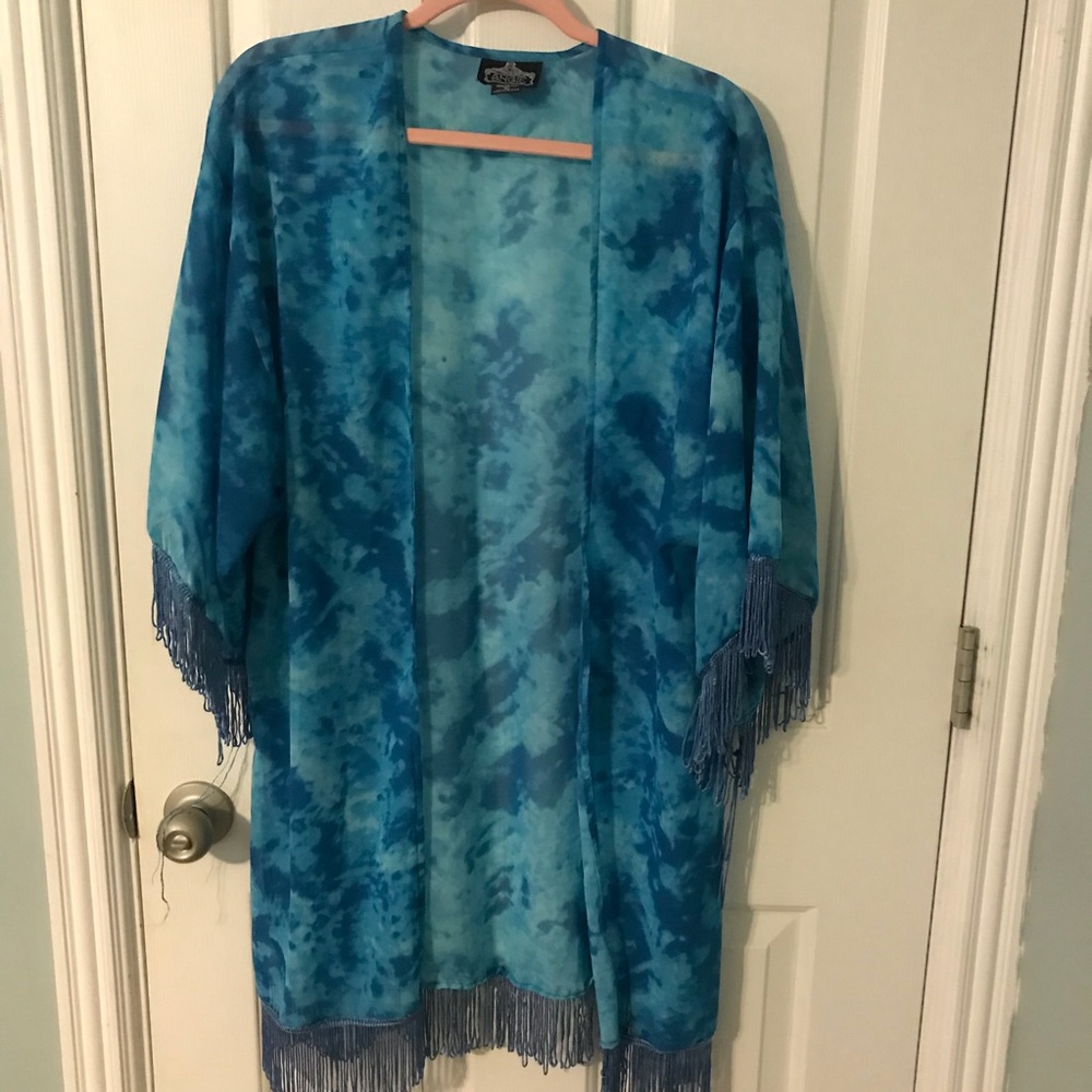 FINAL $ DROP Kimono Swim Coverup Blue Large